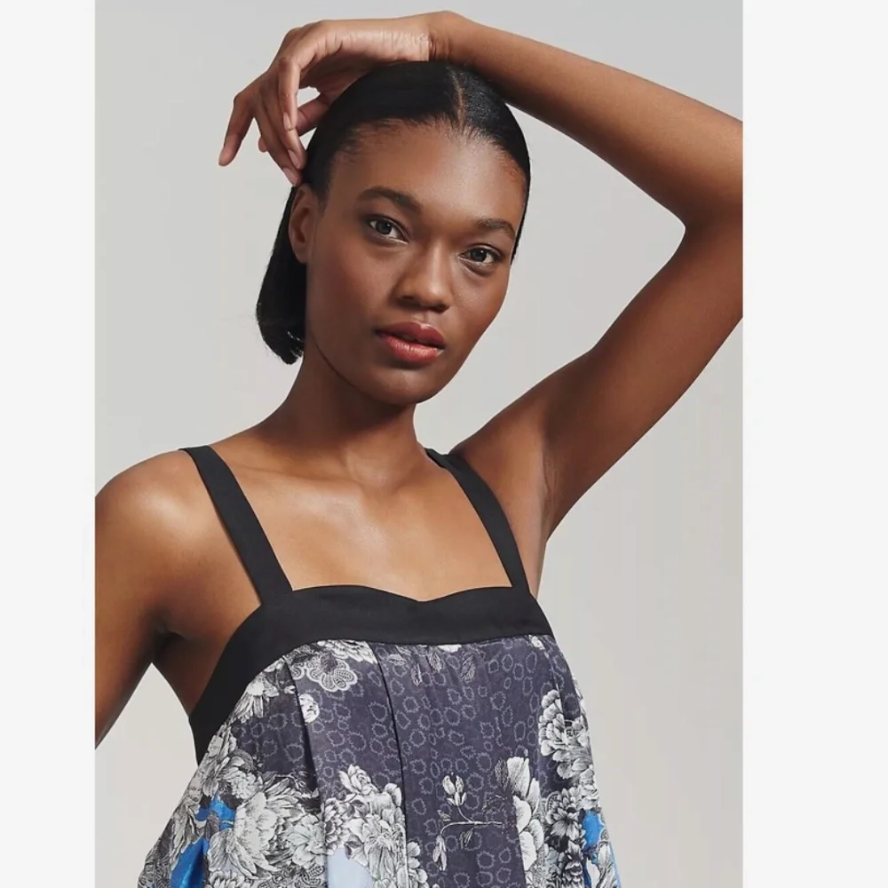 ATSU ANTHROPOLOGIE WOMENS PRINTED MAXI DRESS FLORAL SLEEVLESS SIZE LARGE BLACK - Picture 2 of 10